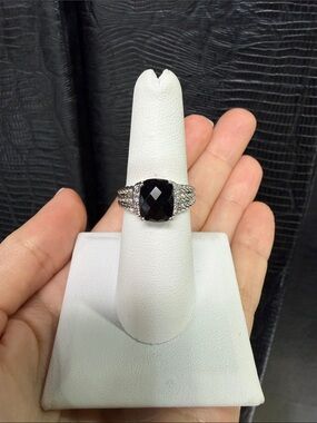 David Yurman Black Onyx and Sterling Ring with Pave Accents